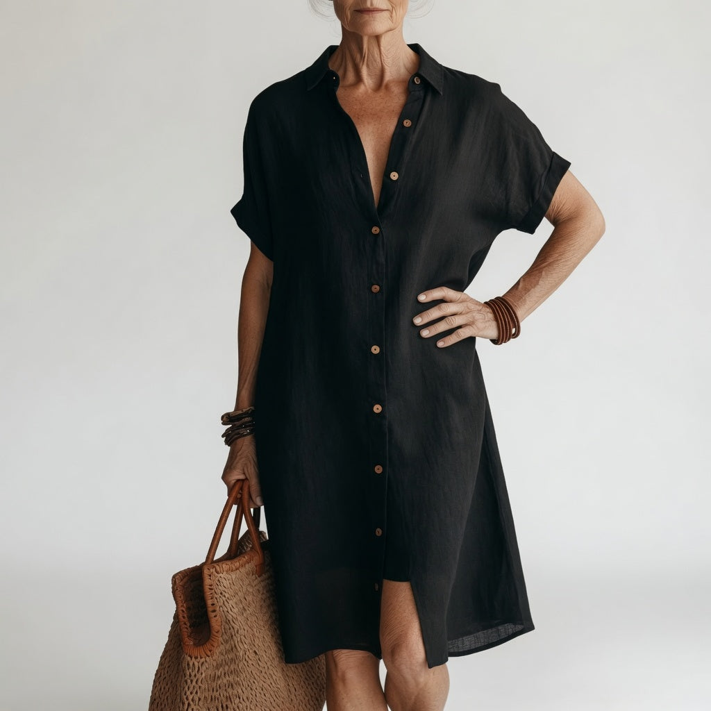 Timéa™ — Midi košilová šaty prodyšná elegance pařížská