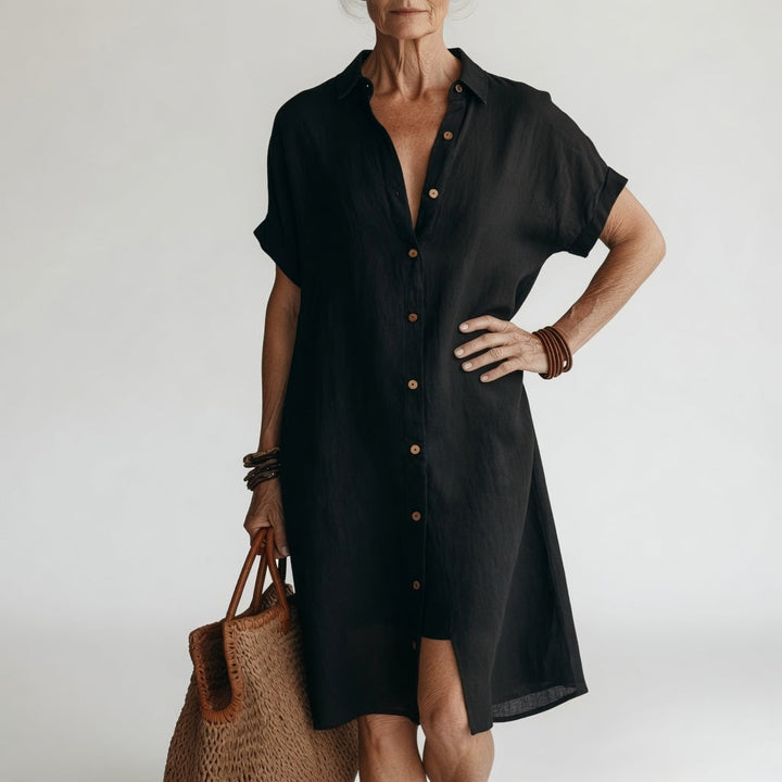 Timéa™ — Midi košilová šaty prodyšná elegance pařížská