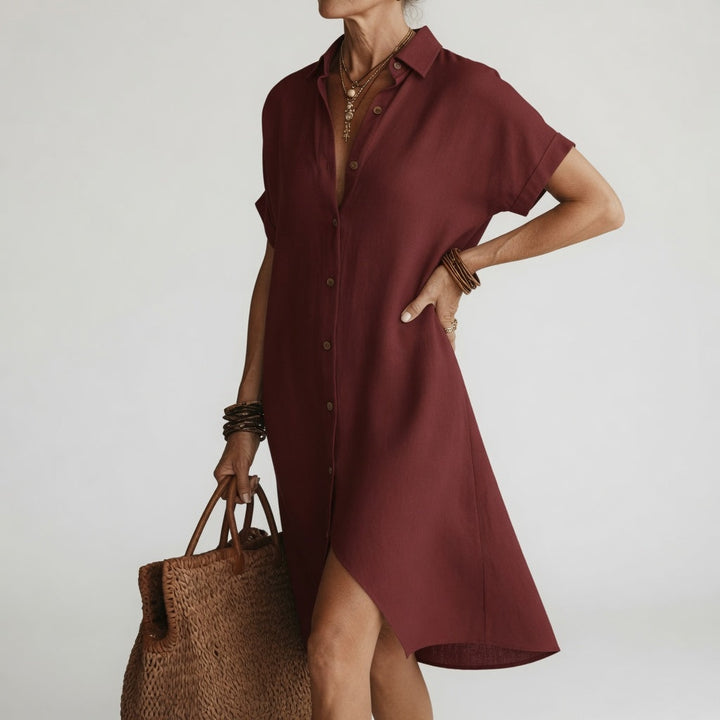 Timéa™ — Midi košilová šaty prodyšná elegance pařížská