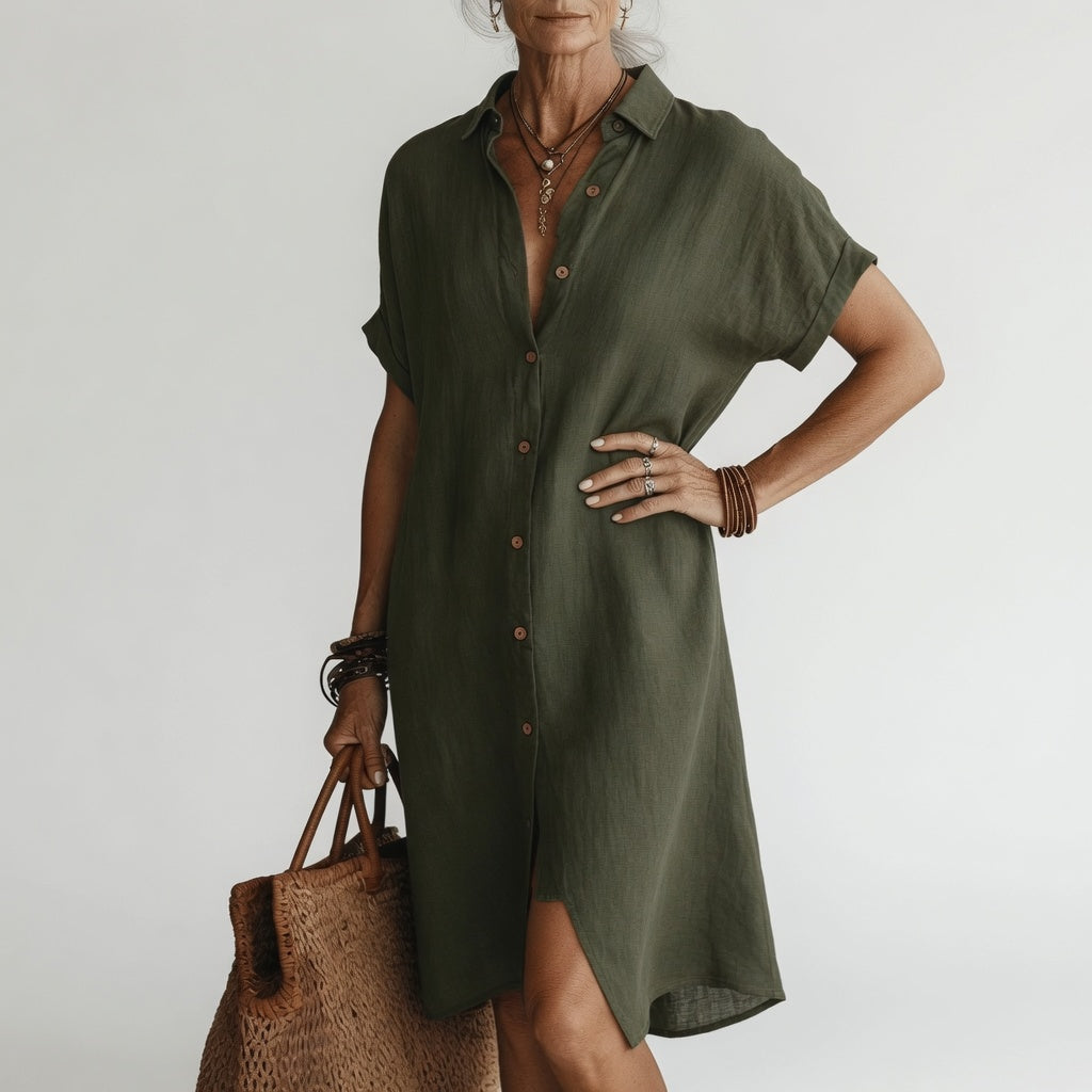 Timéa™ — Midi košilová šaty prodyšná elegance pařížská