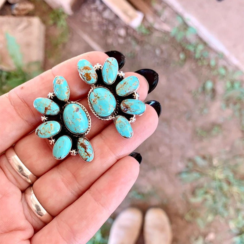 Boho náušnice ve vintage stylu s květy tyrkysu