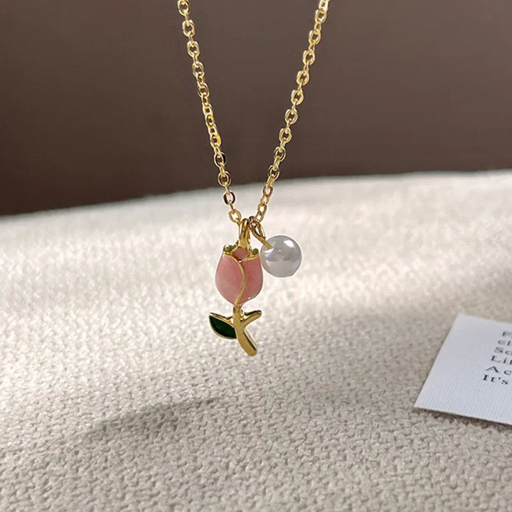 Náhrdelník a náušnice set Růžový Tulipán