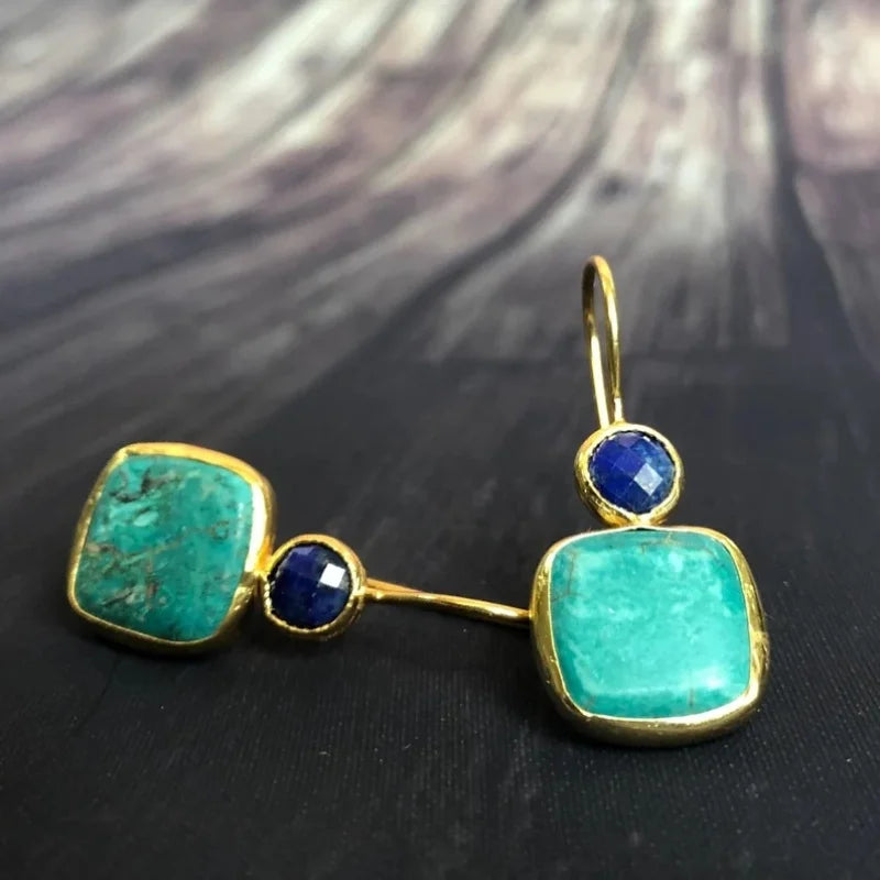 Zdobené zlaté vintage náušnice s tyrkysovou