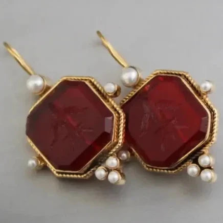 Geometrické vintage visací náušnice s perlou
