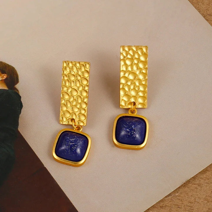 Obdélníkové boho náušnice s lapis lazuli
