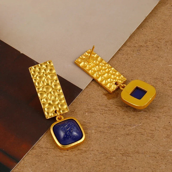 Obdélníkové boho náušnice s lapis lazuli