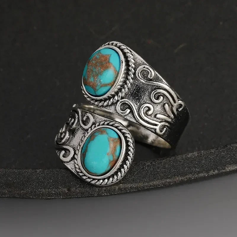Elegantní vintage prsten s křížem z tyrkysu