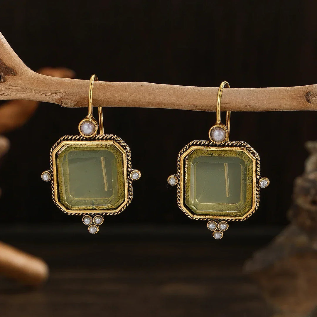 Geometrické vintage visací náušnice s perlou