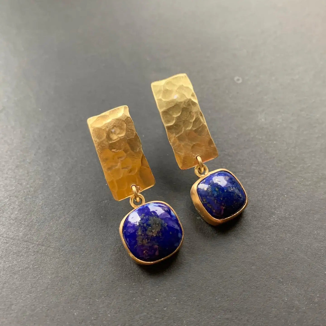 Obdélníkové boho náušnice s lapis lazuli
