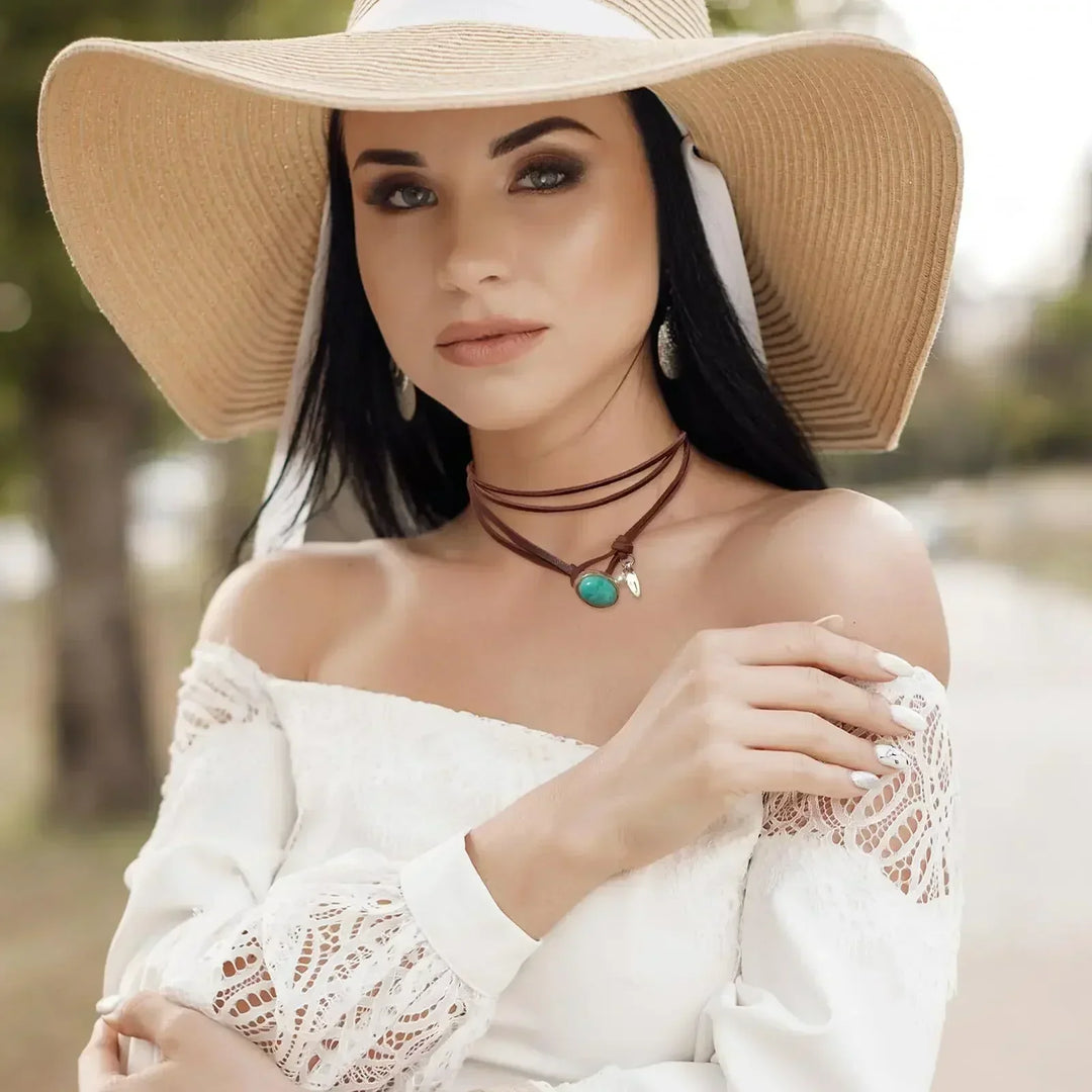 Vintage-Boho-náhrdelník s tyrkysovým přívěskem