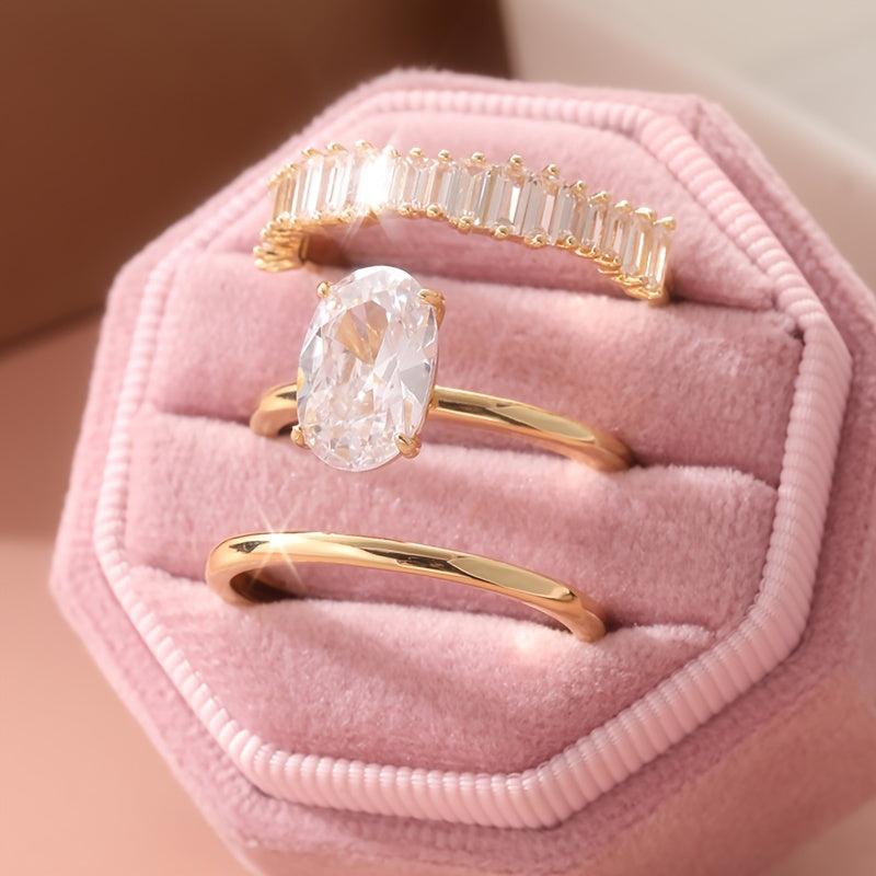 Elegantní vintage sada prstenů s třpytivým zirkonem