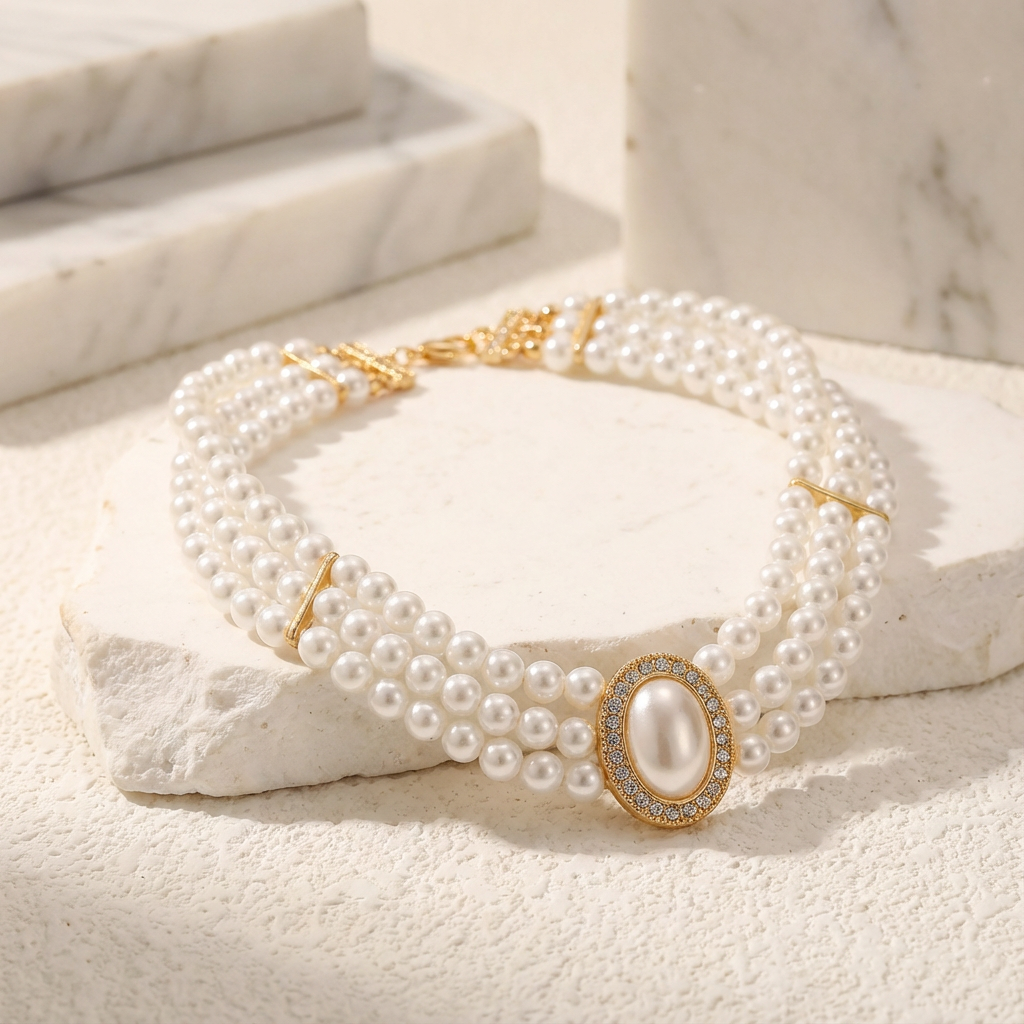 Třířadý tyrkysový choker