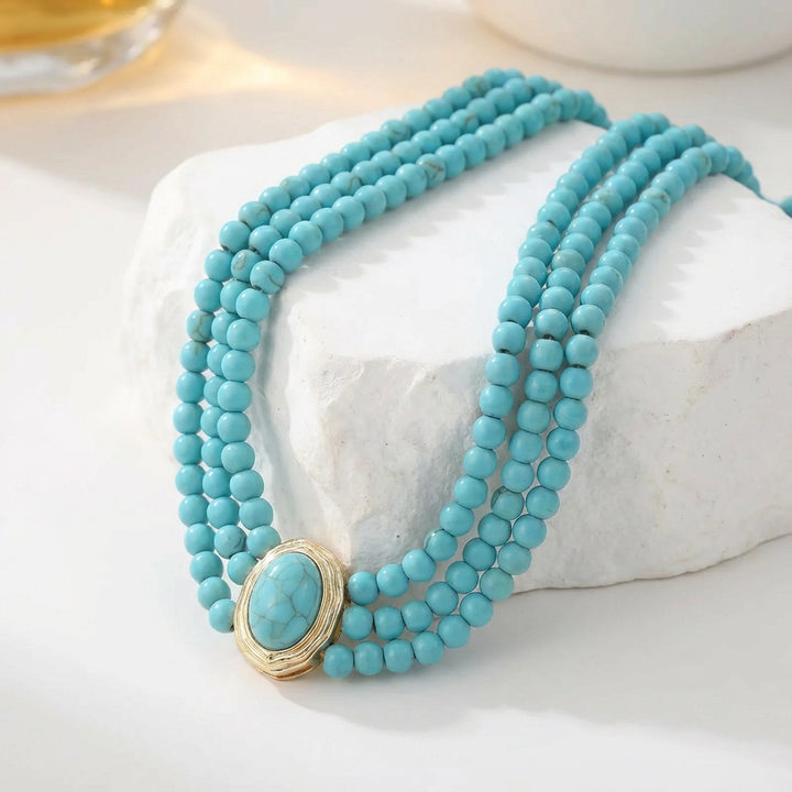 Třířadý tyrkysový choker