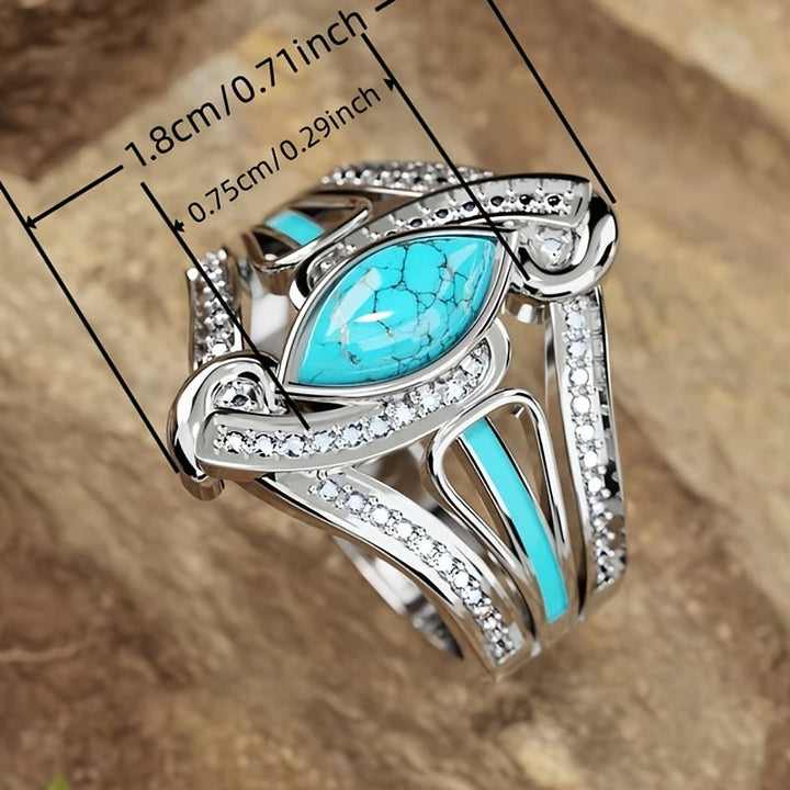 Elegantní boho prsten s tyrkisem, ve stříbrné barvě