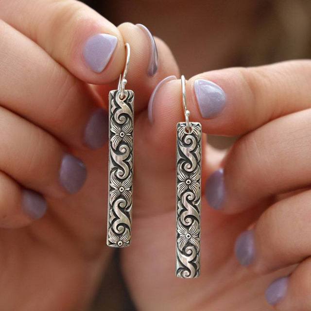 Obdélníkové Boho náušnice ze stříbra