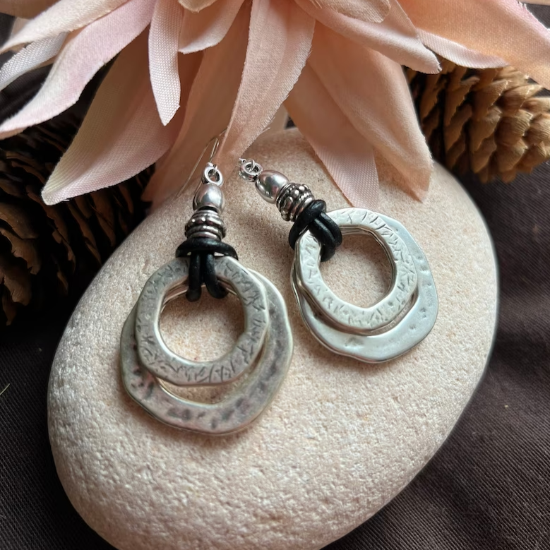 Vintage Stříbrné Kruh Earringy
