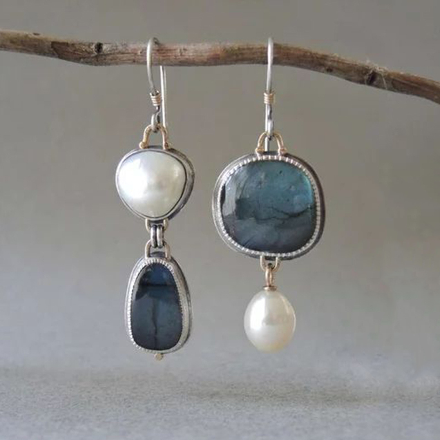 Vintage přírodní modré kamenné náušnice