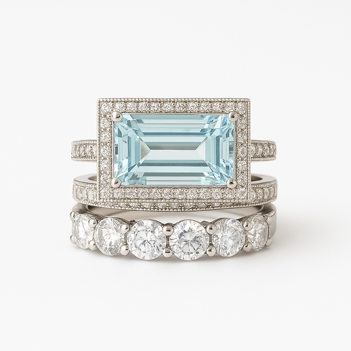 Vintage Stříbrný Turquoise Skleněný Prsten Set