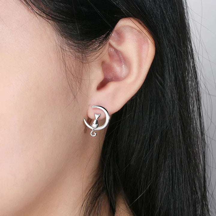 Náušnice ve tvaru kočky z sterlingového stříbra Moon & Cat