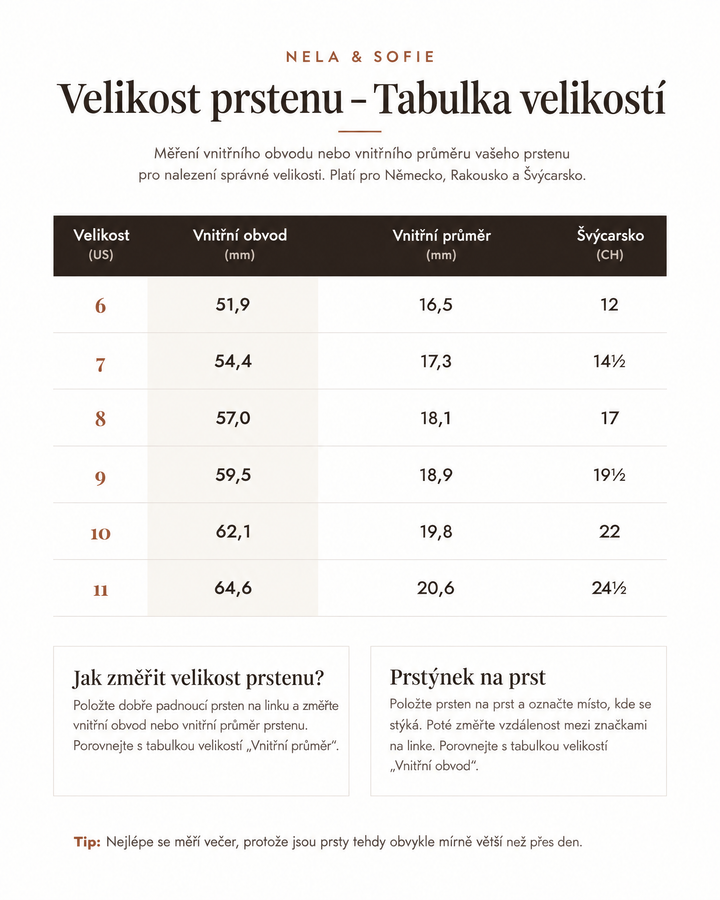 Tabulka velikostí prstenů – Nela & Sofie