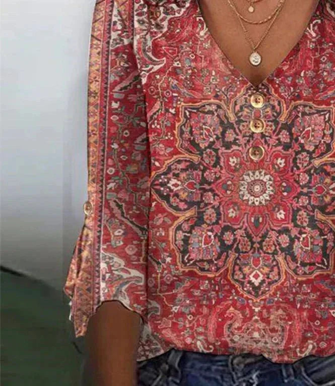 Arabella | Ed Print Top s 3/4 rukávy a V výstřihem